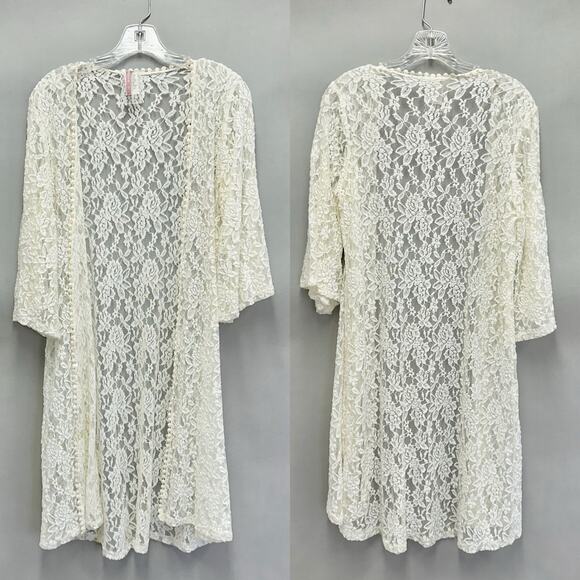 Moto Boho ivory lace midi open front kimono cardigan bell sleeves size Medium - Picture 5 of 13